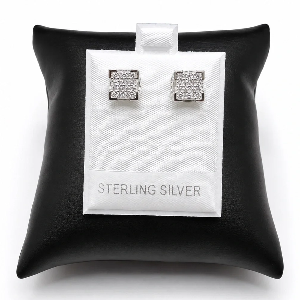 925 Sterling Silver 0.60CTW MOISSANITE Pavé Square Stud Earrings